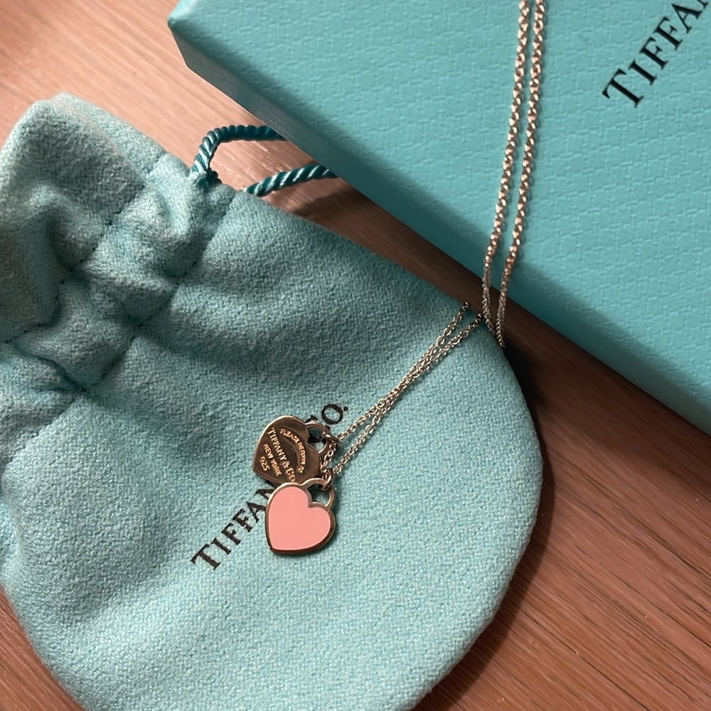 Return to Tiffany®💗Pink Double Heart Tag Pendant
in Silver, Mini 100% Authentic